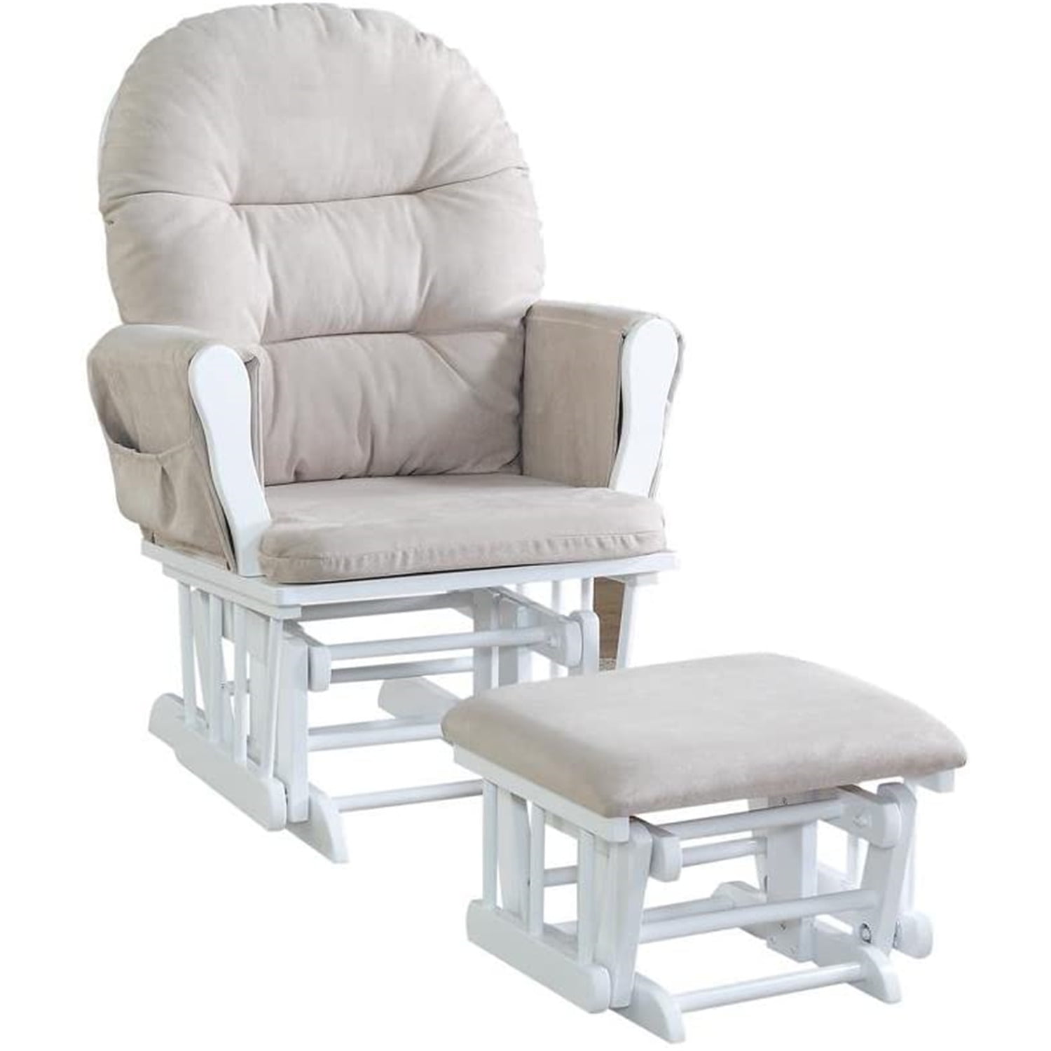 Nursery Glider & Ottoman Sets, Reclining Swivel Glider Rocker with Ottoman, Nursery Rocking Chair for Baby Room, Upholstered Nursery Recliner Glider with Ottoman, Padded Arms - Cream, White