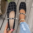 thumbnail image 5 of SuTry Women's Square Toe Flats Polka Dot Mesh Pearl Strap Mary Jane Style Lightweight Comfortable Slip On Casual Walking Shoes Daily Essential(40), 5 of 9