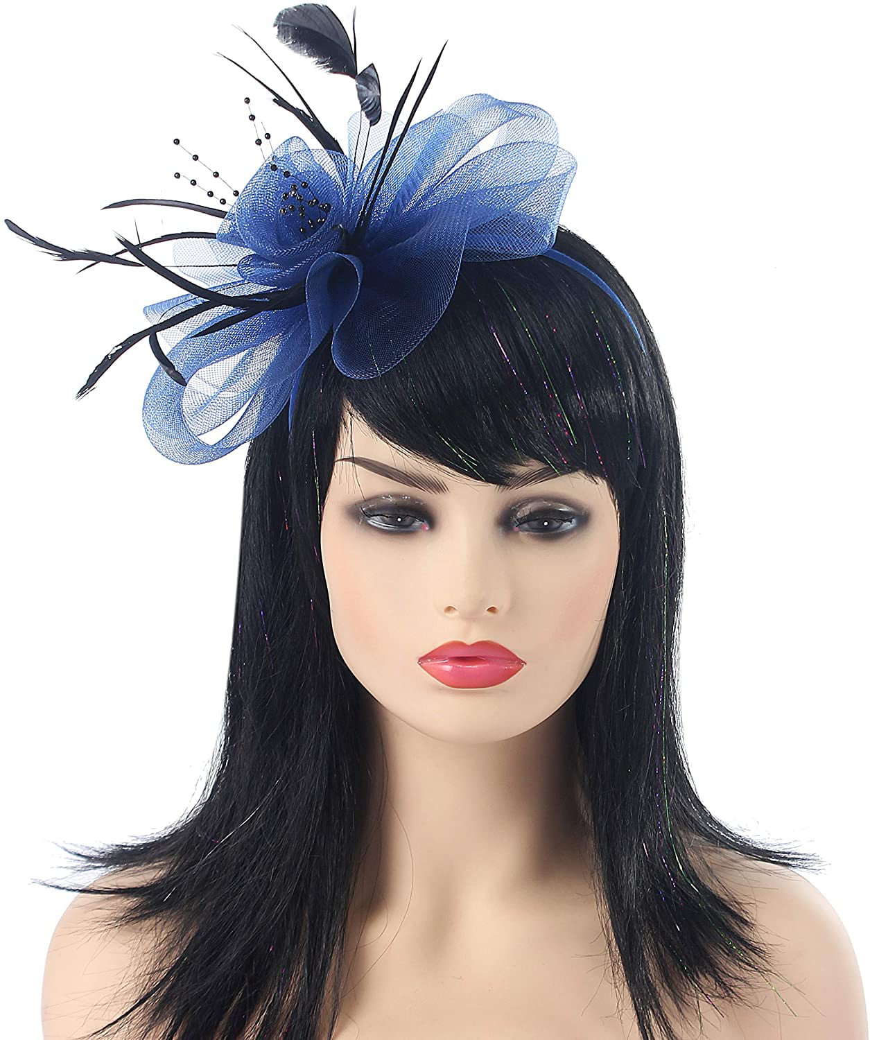 Hotvivid Fascinators for Women Tea Party Wedding Headband Rose Flower Feather Brooch Hair Clip 