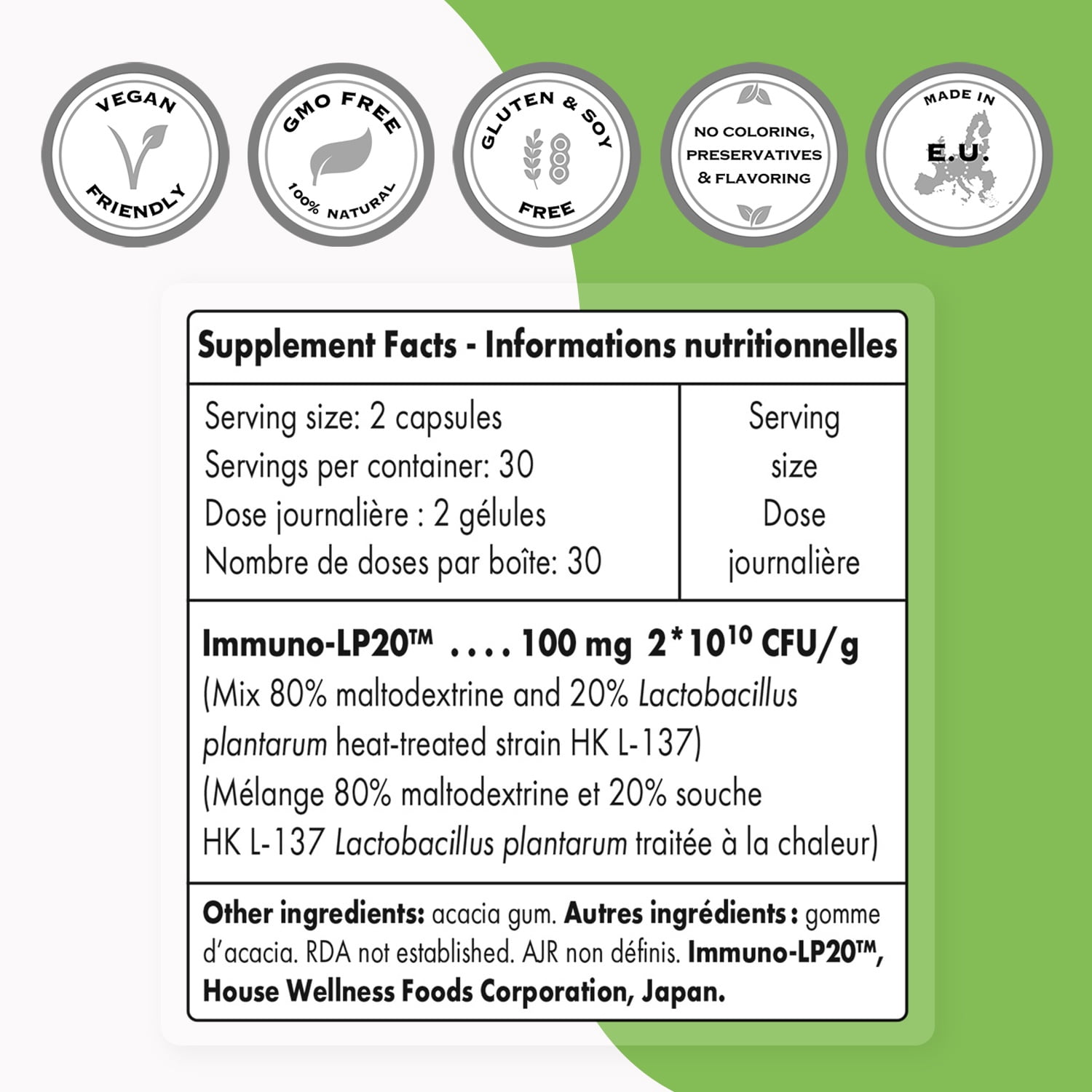 SuperSmart Lactobacillus Plantarum PostBiotic 20 Billion CFU per Day (Immuno-LP20) - Heat-Treated Probiotic Supplement | Non-GMO & Gluten Free - 60 Vegetarian Capsules
