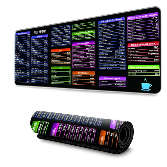 Excel Cheat Sheet Desk Mat,XXl Mouse Pad,Excel Shortcut Keys Mouse Pad,Extended Large Cheat Sheet Gaming Mousepad PC Office Spreadsheet Keyboard Mat Non-Slip(Black M 24*12in)