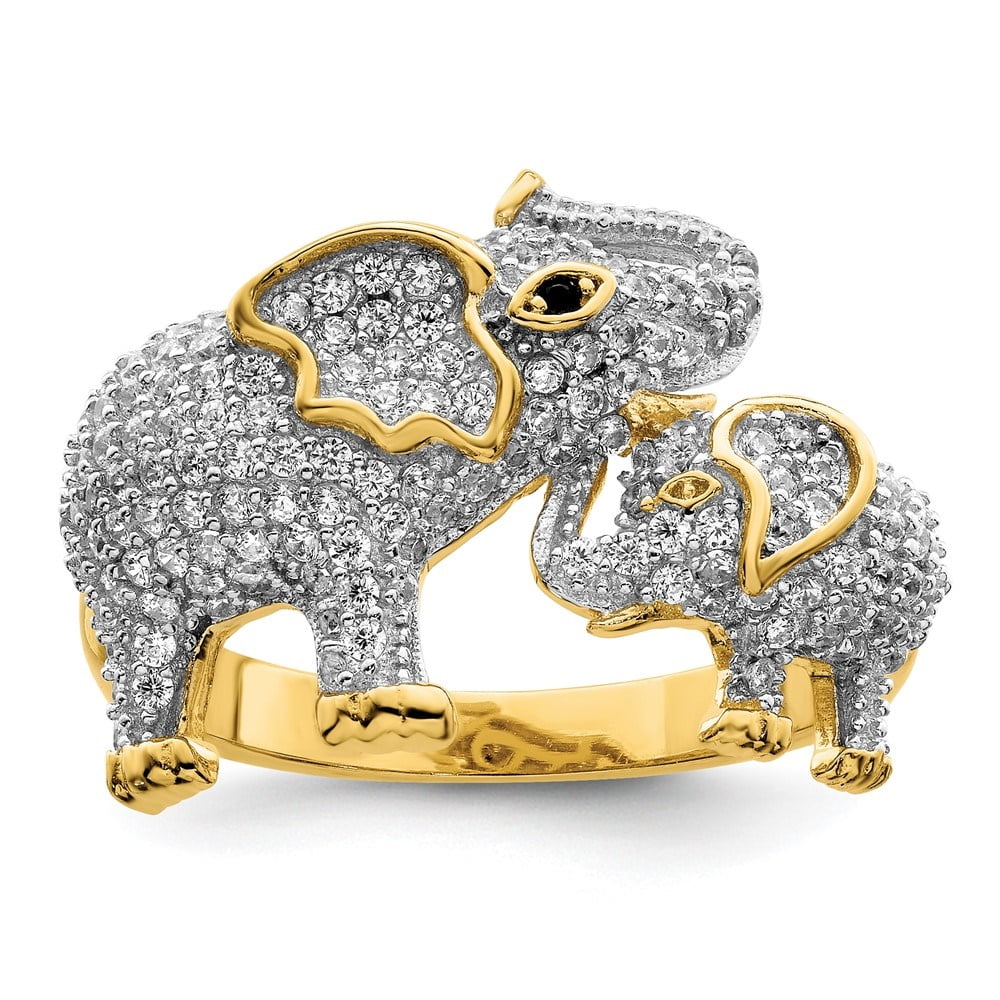 Auriga Fine Jewelry 925 Sterling Silver Zirconia Elephants Mom and Ring Size 7 for Women