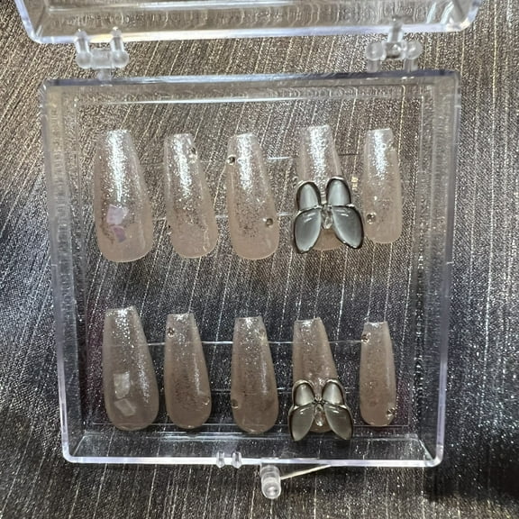 10pcs 3D Nude Butterfly Translucent Reusable Glitter Gradient Handmade Press On Nails (L)
