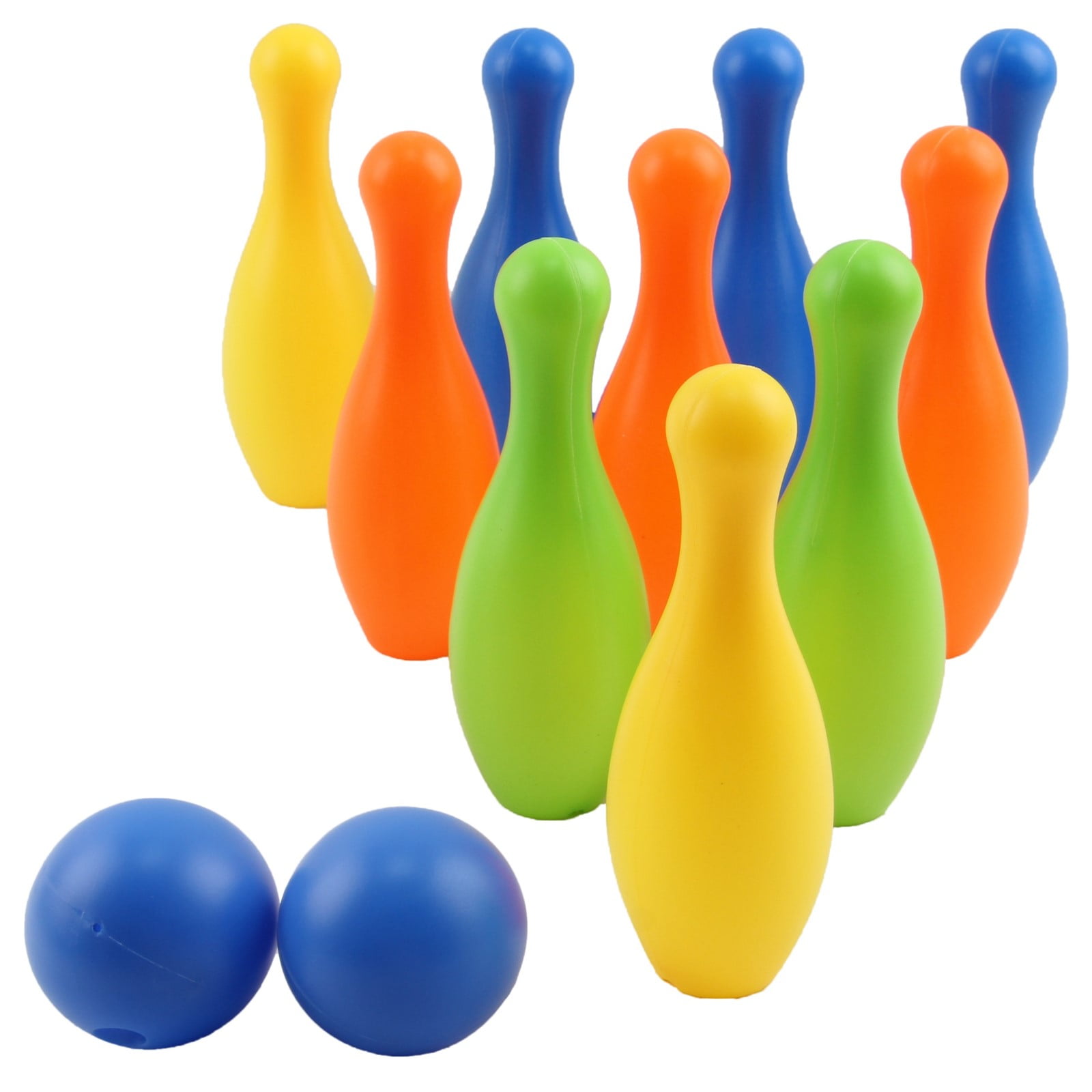 6 Colorful Bowling Pins Plus 1 Sturdy Kids’ Bowling Ball with 3 Holes that Fit Little Fingers Thin Air Toys Kids’ Bowling Set for Ages 3 & Up Each 9.5 Inches Tall All in 1 Giftable Box 