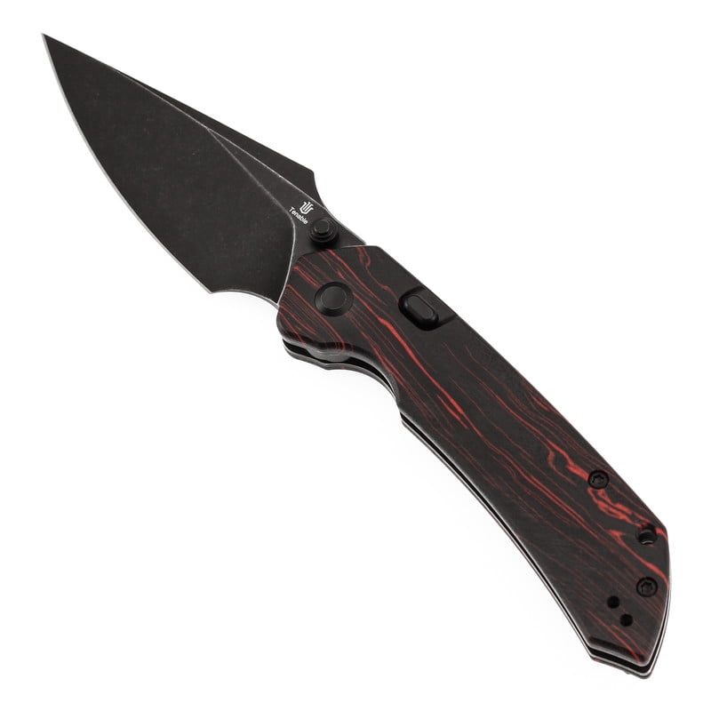 Tenable Fenrir Folding Pocket Knives 3.48“ Blackwashed Nitro-V Blade,Black & Red G-mascus Handle,B1034H2