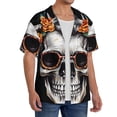 thumbnail image 3 of Salouo Flower Horn Skull A Pattern Cuban Collar Shirts for Men Button-Down Shirt Men's Short Sleeve Shirts Hawaiian Shirts Casual Shirts -Large, 3 of 6