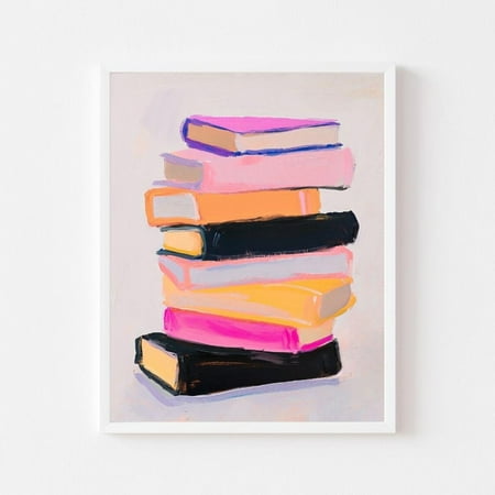 Book Stack Painting Colorful Classroom Library Wall Art Print Kid S Room Spooky Cute Reading Nook- Poster Only