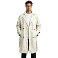 thumbnail image 2 of Maqroz Mens Long Trench Coat Double Breasted Notch Lapel Fall Winter Windbreaker Casual Business Formal Overcoat Classic Outerwear with Waist Belt, (Khaki,M), 2 of 5