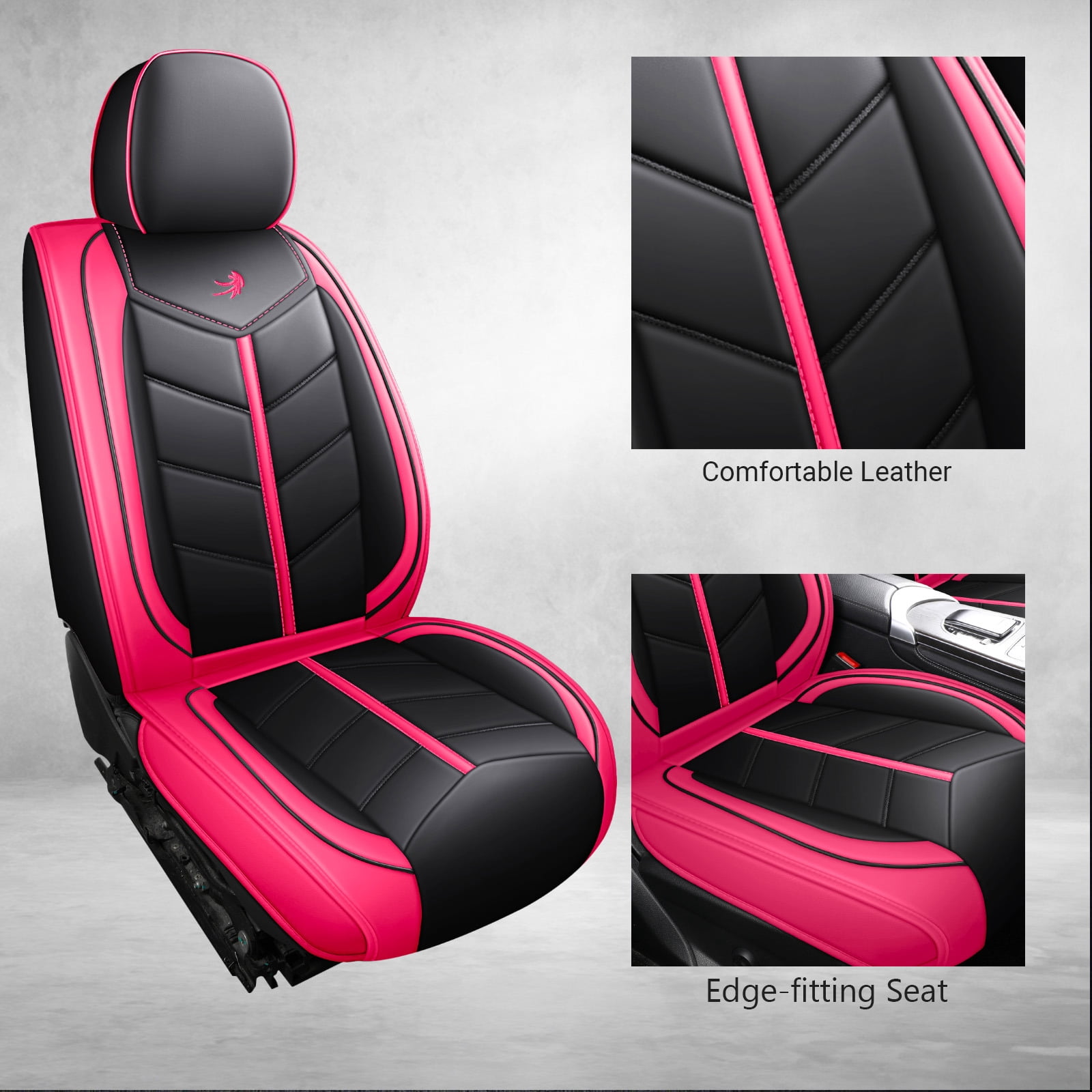 OTOEZ Universal Pink Car Seat Cover PU Leather 5-Seat Full Set Waterproof Front & Rear Cushion Protector Fit Most Honda Toyota Chevy Ford Nissan SUV