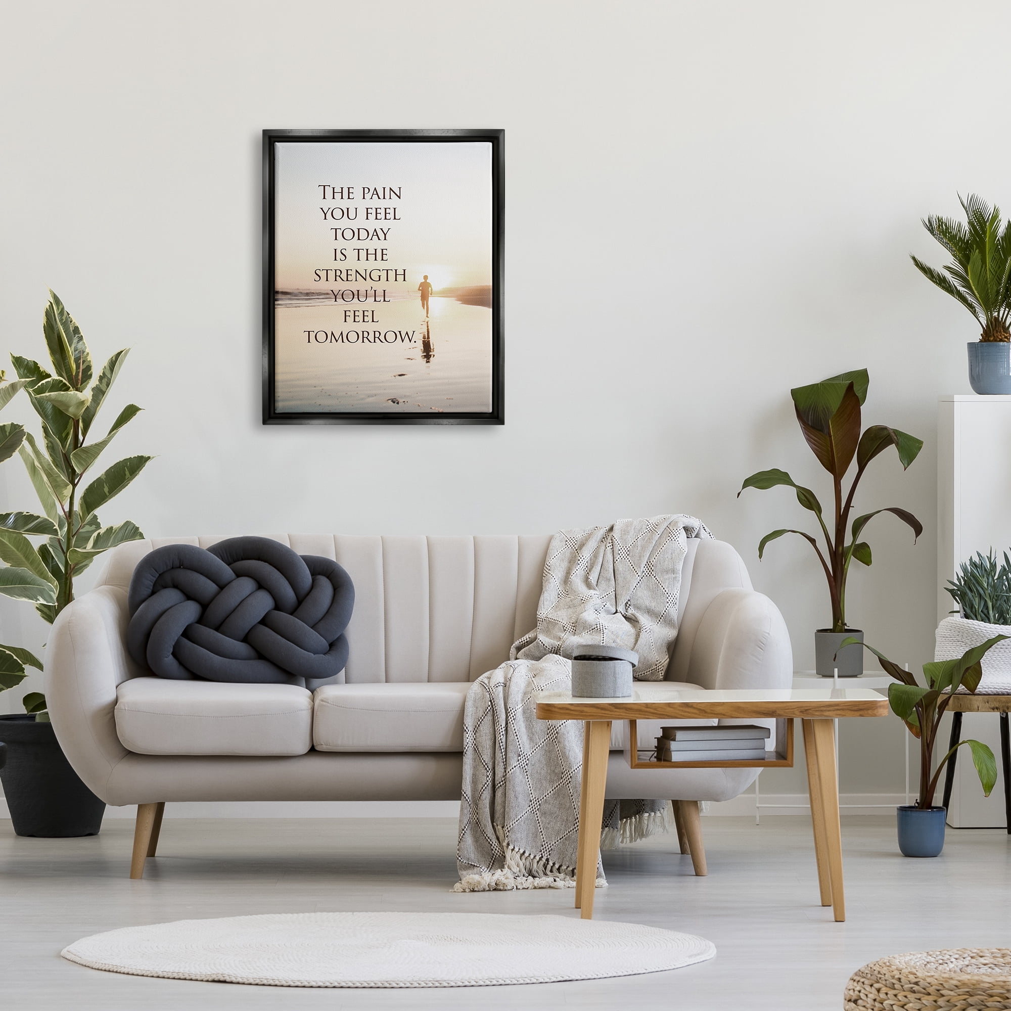Stupell Industries Pain Becomes Strength Phrase Landscape Painting Black Floater Framed Canvas Art Print Wall Art, 25 x 31