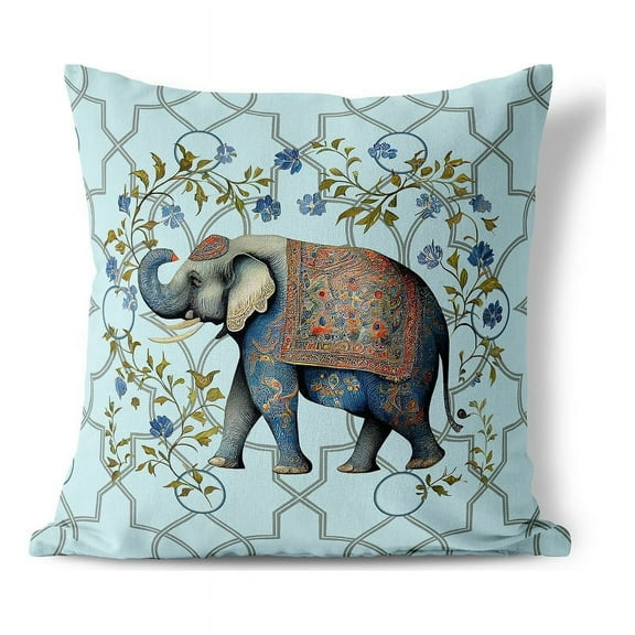 Elephant Moan Indoor/Outdoor Pillow in Green 16 x 16 with removable cover