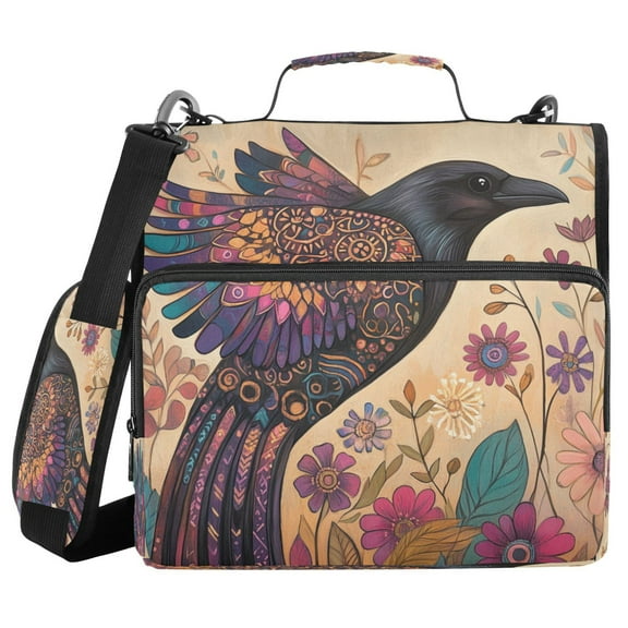 DIXRUYEE Zipper BinderTrapper of keeper Documents Organized Design Mystical Crow Blossom Printed