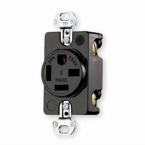 Hubbell Wiring Device-Kellems Recept,Black,20 A,3P4W,Back; Side,1PK HBL8420