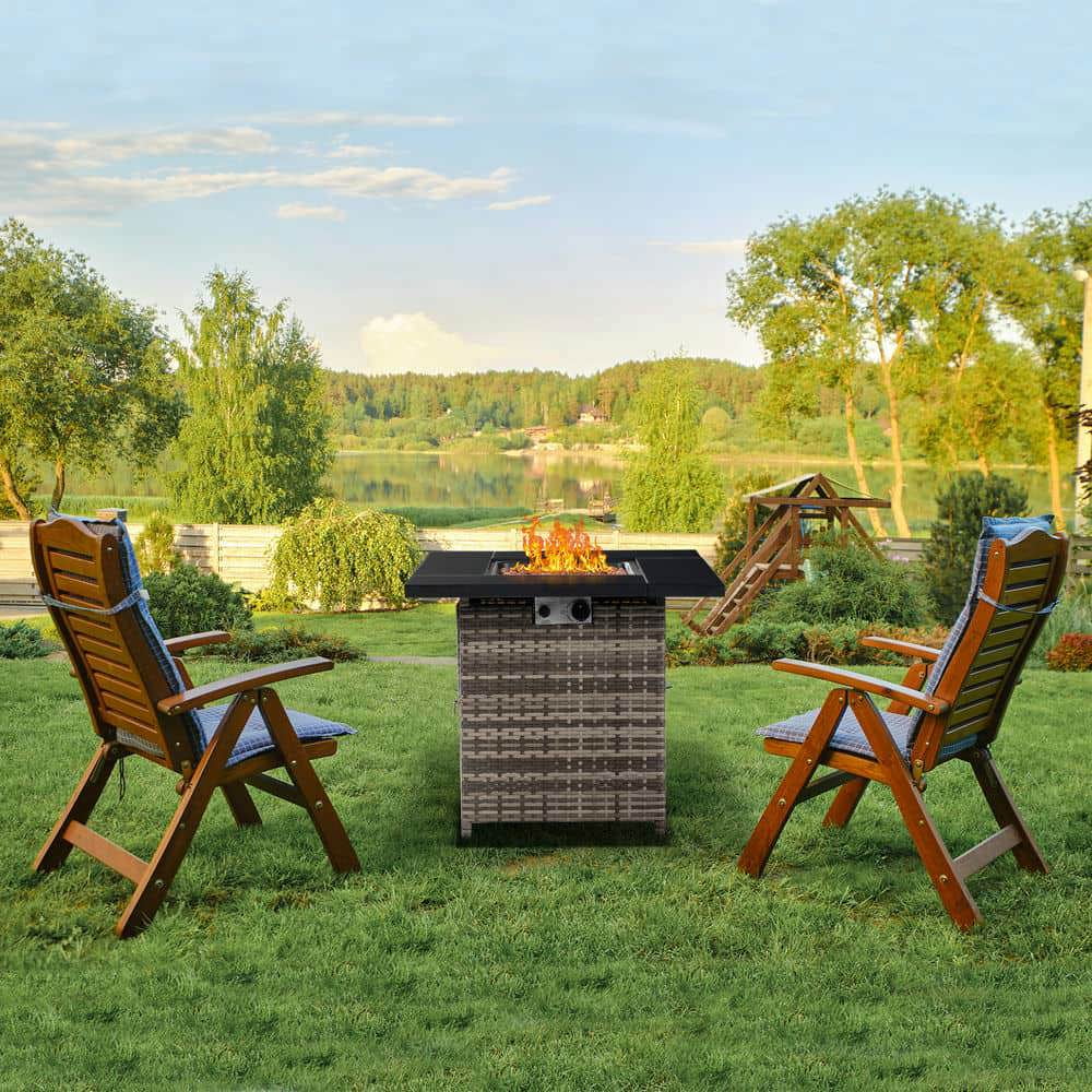 GVN Garden Fire Pit Table, Outdoor Fire Pit Table, 28" Fire Table, 50000 BTU Gas Firepit with Volcanic Stone, Black