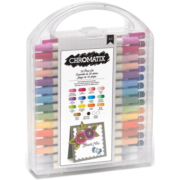 Chromatix Dual Tip Alcohol Markers, 30-Piece Set with Carrying Case, Assorted Colors