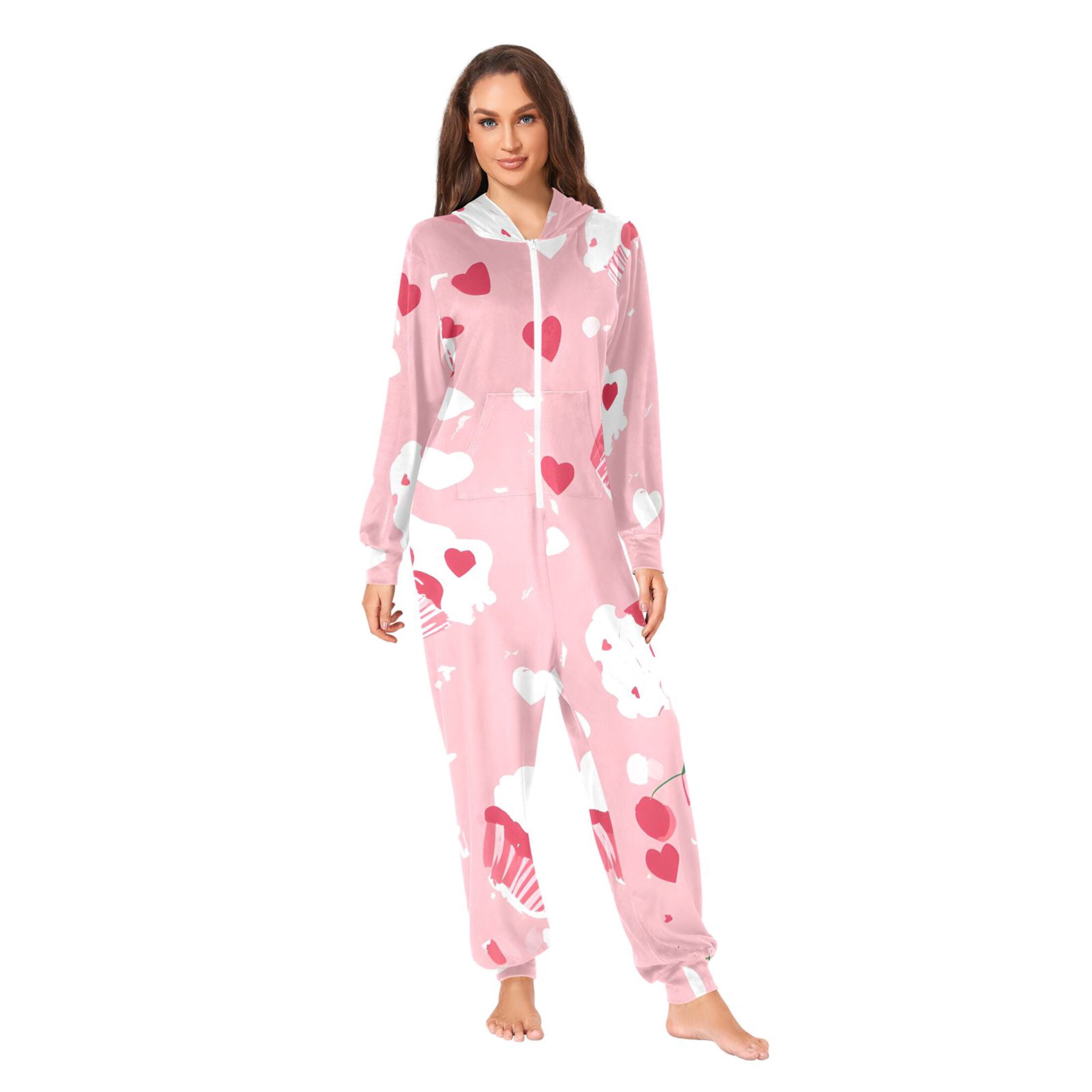 Cute Love Cake Adult onesie Pajamas, Crystal Velvet Ultra Soft Warm Jumpsuit for Men and Women