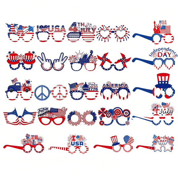 Tumao 24 Pack American Flag Glasses, Fourth 4th of July Party Accessories, Independence Day Decoration, Red White and Blue Patriotic Party Decor