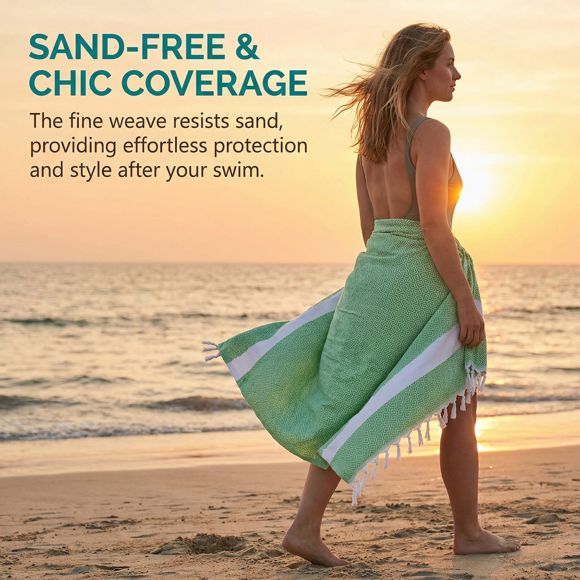 Unique Bargains Geometric Sandproof Quick Dry Turkish Beach Towel Green 71" x 40"