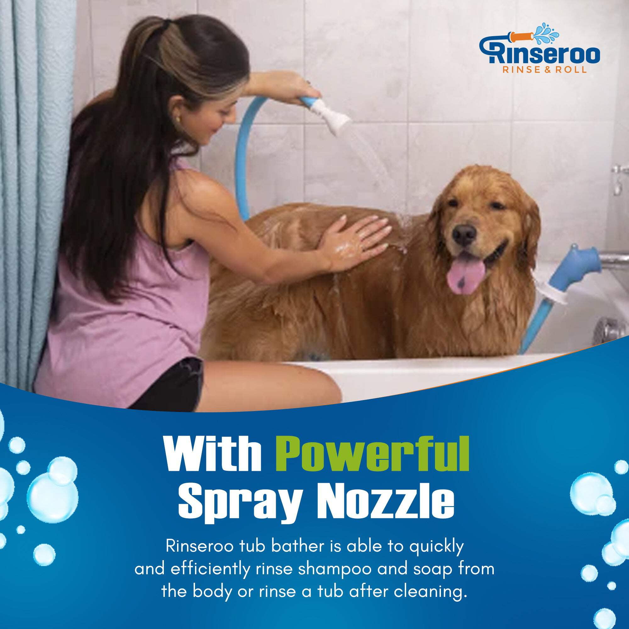 Rinseroo Tub Hose: No-install, Ultra Flex Hose Slips On to Spout for Hair Washing, Baby or Dog Bath. Bathtub Showerhead Attachment. Shower Adapter Faucet. Fits All Spouts Up 3'' Wide
