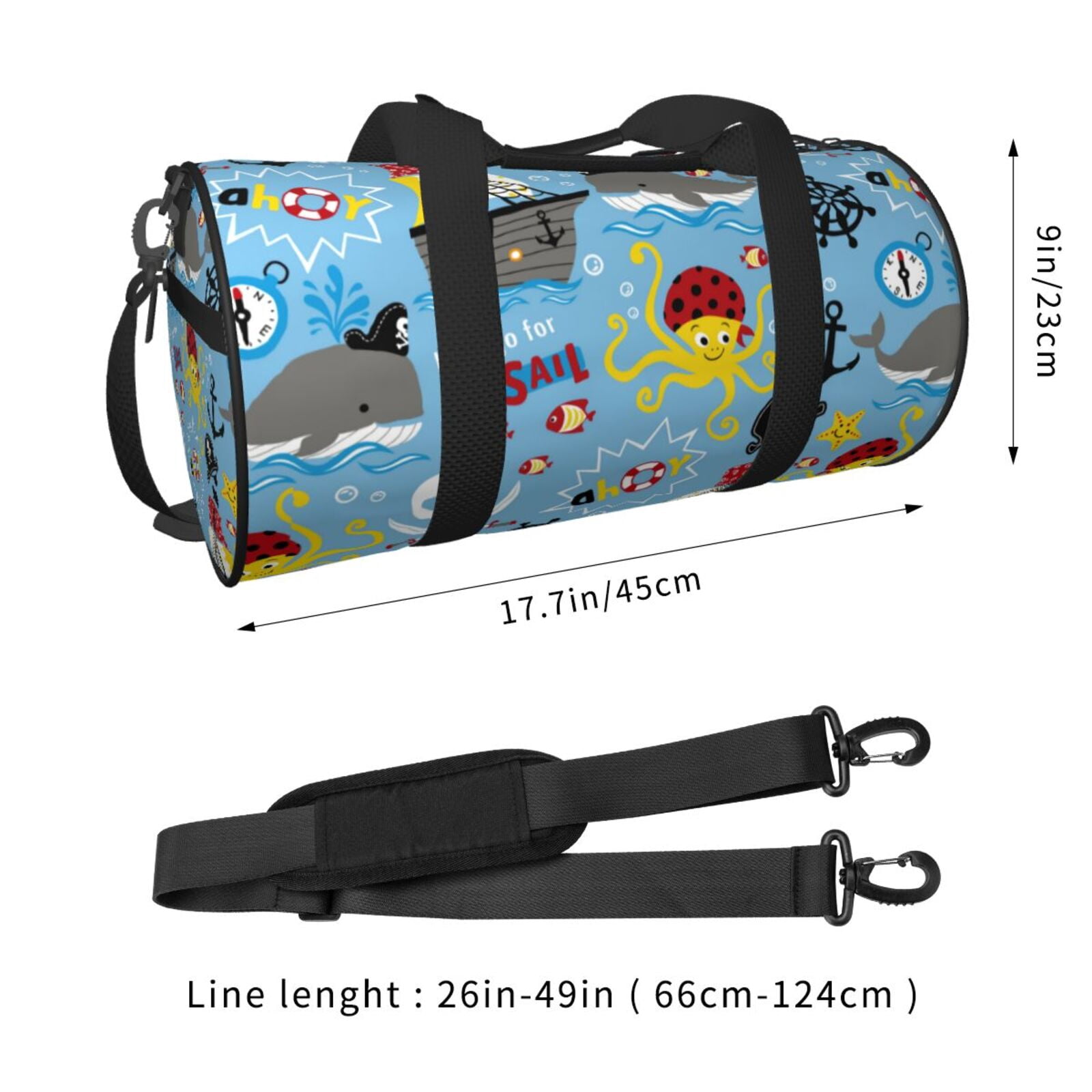Vsdgher Pirate Marine Animals 45L Foldable Duffel Bag, Sports Gym Bag,Overnight Bag, Portable Weekender Bag for Airplanes
