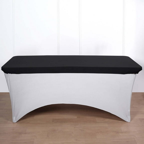 Efavormart 8FT Black Rectangular Stretch Spandex Table Top Cover