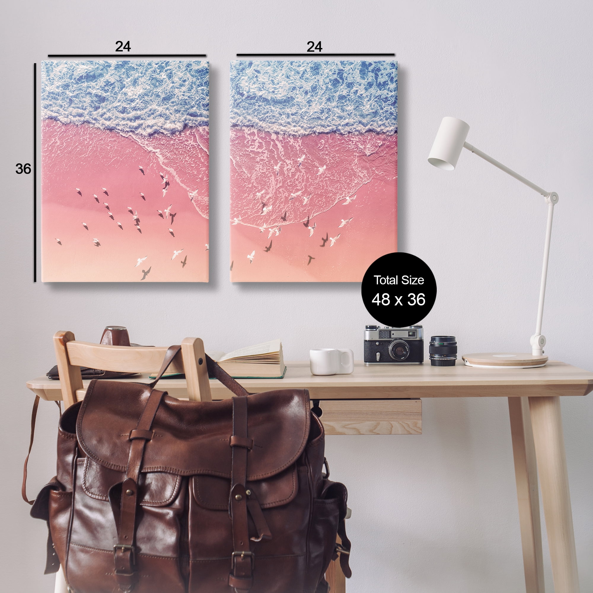 Stupell Industries Minimalist Aerial Beach Nautical & Beach Photography Wrapped Canvas Art Print Wall Art, 24 x 36, Set of 2