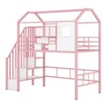 thumbnail image 6 of Hassch Twin Size Metal Loft Bed with Storage Staircase and Shelf, House Shaped Design with Window, Pink and White, 6 of 8