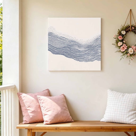 Abstract Wave Canvas Wall Art for Living Room Bedroom Bathroom, Minimalist Blue Pointillism Dots Textural Curve Lines Canvas Art Wall Decor, Artwork for Walls Home Office Decor, 12"x12"