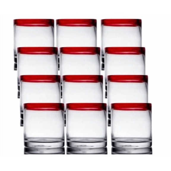 Libbey Aruba 12 oz Customizable Rocks/Old Fashioned Glass with Red Rim (12/Case) - Add a Pop of Red