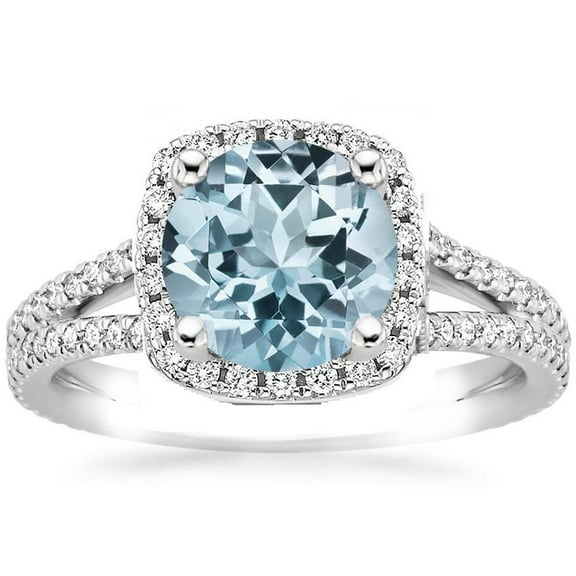 1.50CT Aquamarine Halo Moissanite Diamond Engagement Ring, March Birthstone Ring Gemstone ring Jewelry Gift for Her, Size-5-12 USA