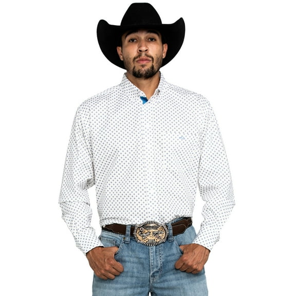 Resistol Men's White Stuart Geo Print Long Sleeve Western Shirt White