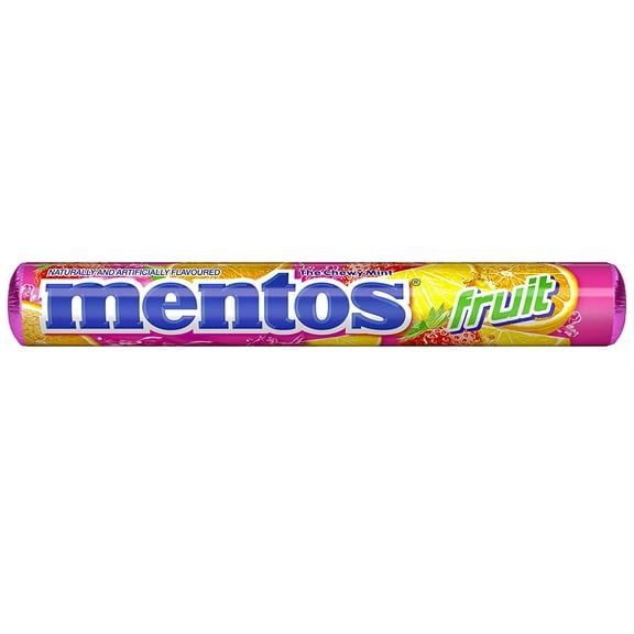 Mentos Chewy Mint Candy Roll, Assorted Fruit, Regular Size, Peanut Free, 1.32 oz