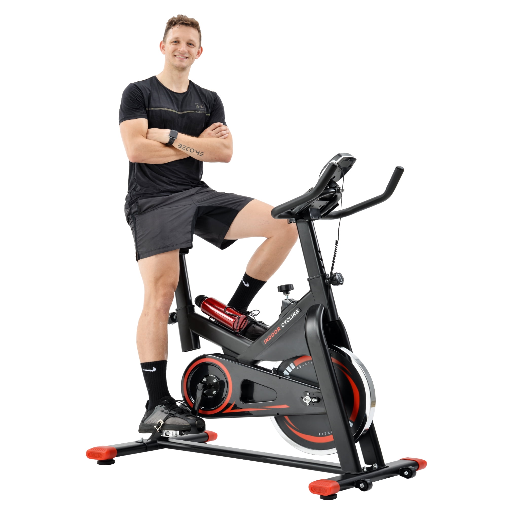 SWAOOS Folding electromagnetic exercise bike home exercise trainers and stationary vertical folding trainer,Black indoor fitness equipment