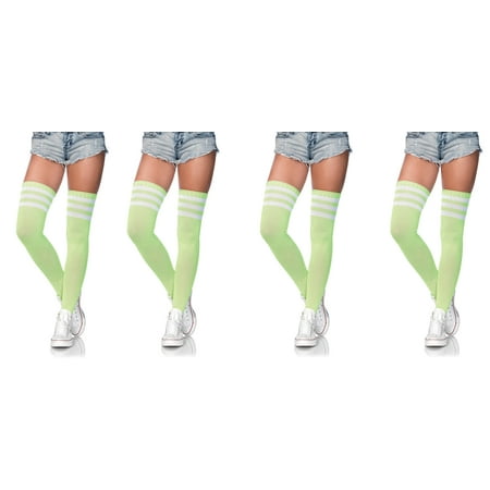 Leg Avenue Women's Athlete Thigh High Socks, One Size, 4-Pair, Neon Green