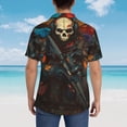 thumbnail image 4 of Susaid Vibrant Skull Soldier Print Short Sleeve Shirts Button Down Casual Shirts Summer Beach Aloha Button Down Short Sleeve for Men ,Small, 4 of 7