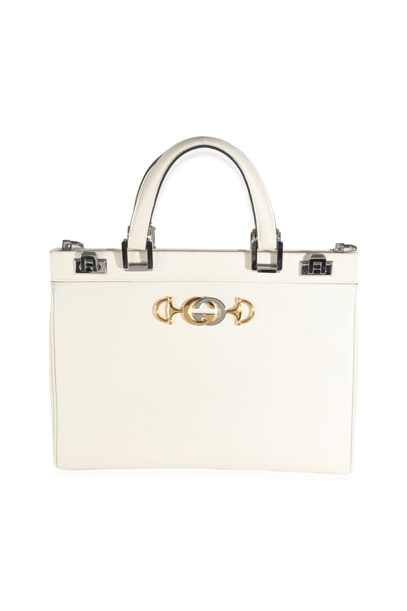 Pre-Owned Gucci Mystic White Grainy Calfskin Medium Zumi Top Handle Bag