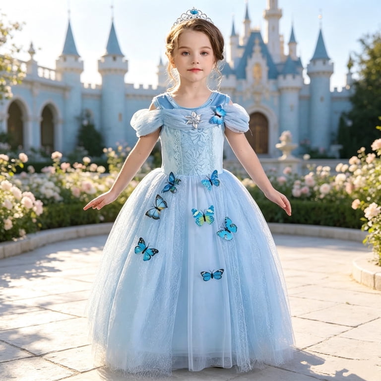 blue cinderella dress with butterflies Jurebecia for Girls Kids Princess Dresses up Butterfly Toddler Birthday Cosplay Party Costume 150 11-12-Years, Girl's, Size: 12(7 ensuring all eyes will SL40 JUL 2025 CRYSTAL TWIST BOATNECK DRESS Size:1XL