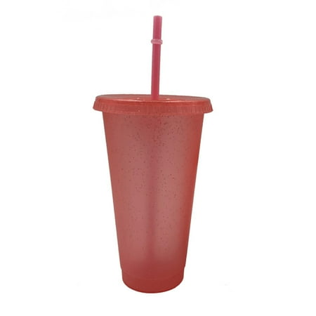 

Pontos 400/500ml Straw Drinking Cup Large-capacity Wide Mouth Lid Plastic Flash Powder Shiny Water Bottle for School