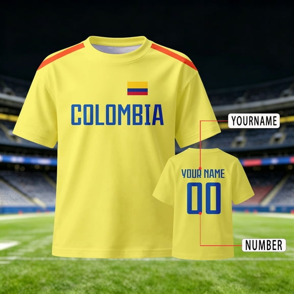 Men Soccer T-Shirt Raglan Top Football Colombia Short Sleeve Custom Colombia National Team Shirt Name Summer Graphic Tee Tops L