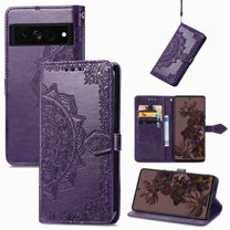 SaniMore for Google Pixel 7 Pro 6.7" 2022 Wallet Case with Embossed Mandala PU Leather Flip Protection Wrist Strap Credit Card Holder Pocket Kickstand Shockproof Case For Google Pixel 7 Pro, Purple