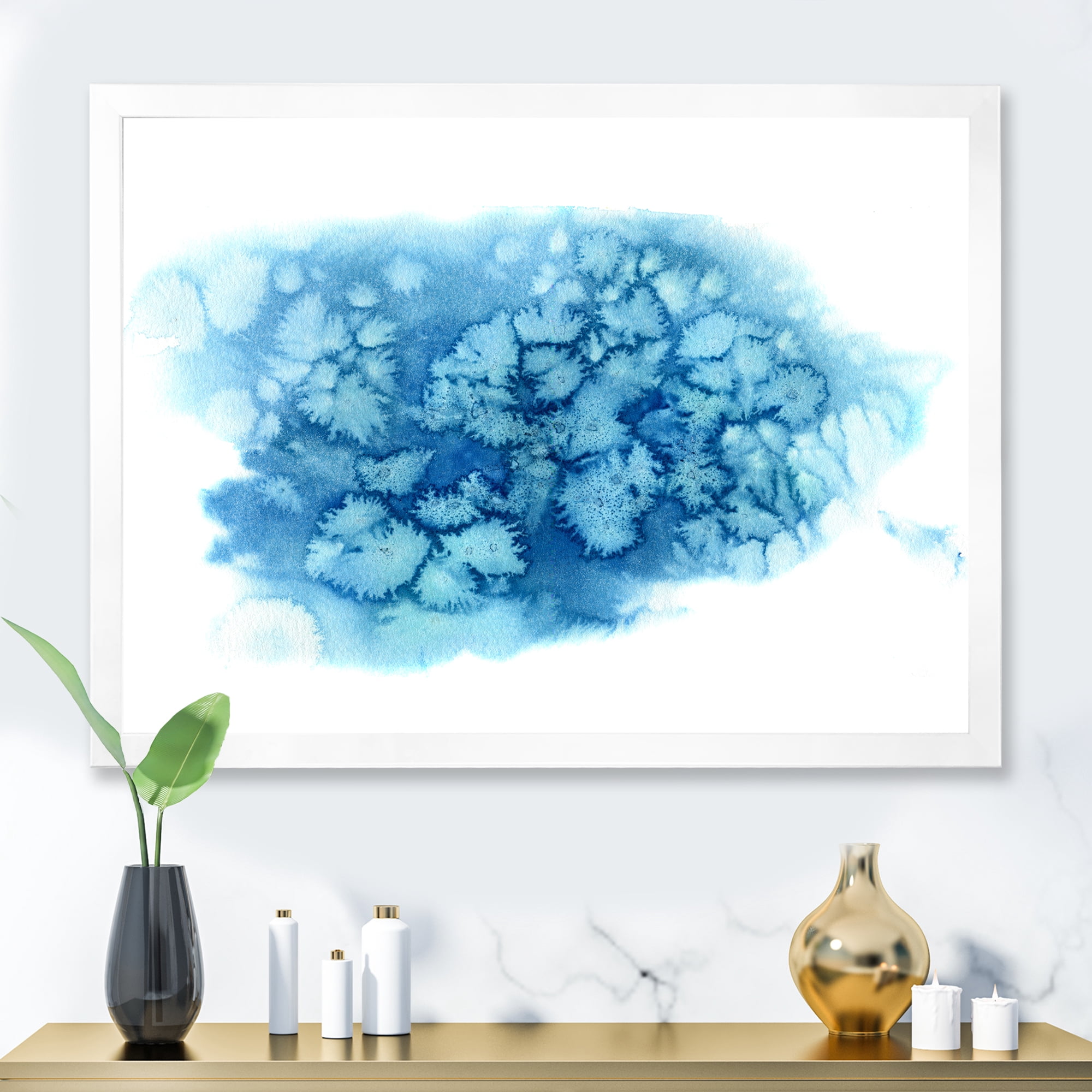 Designart 'Abstract Blue Turquoise Cloud' Modern Framed Art Print
