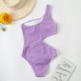 thumbnail image 4 of Women's Cutout One Piece Swimsuit One Shoulder Swimwear Ribbed Monokini Bathing Suits - Purple, 4 of 7