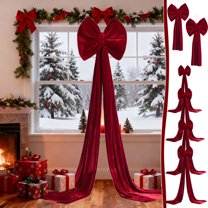 Red Flocked Decorative Christmas Bow, 31",Extra Large Burgundy Velvet Bow for Christmas Tree Decorations, Holiday Decorative Hanging Ornament with for Home, Mantel & Garland