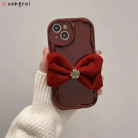 For Honor 100 90 80 70 60 50 30 20 Pro Plus SE Lite GT 30S Phone Case Stereo Camellia Flower Velvet Bow Tie New Year Soft Cover
