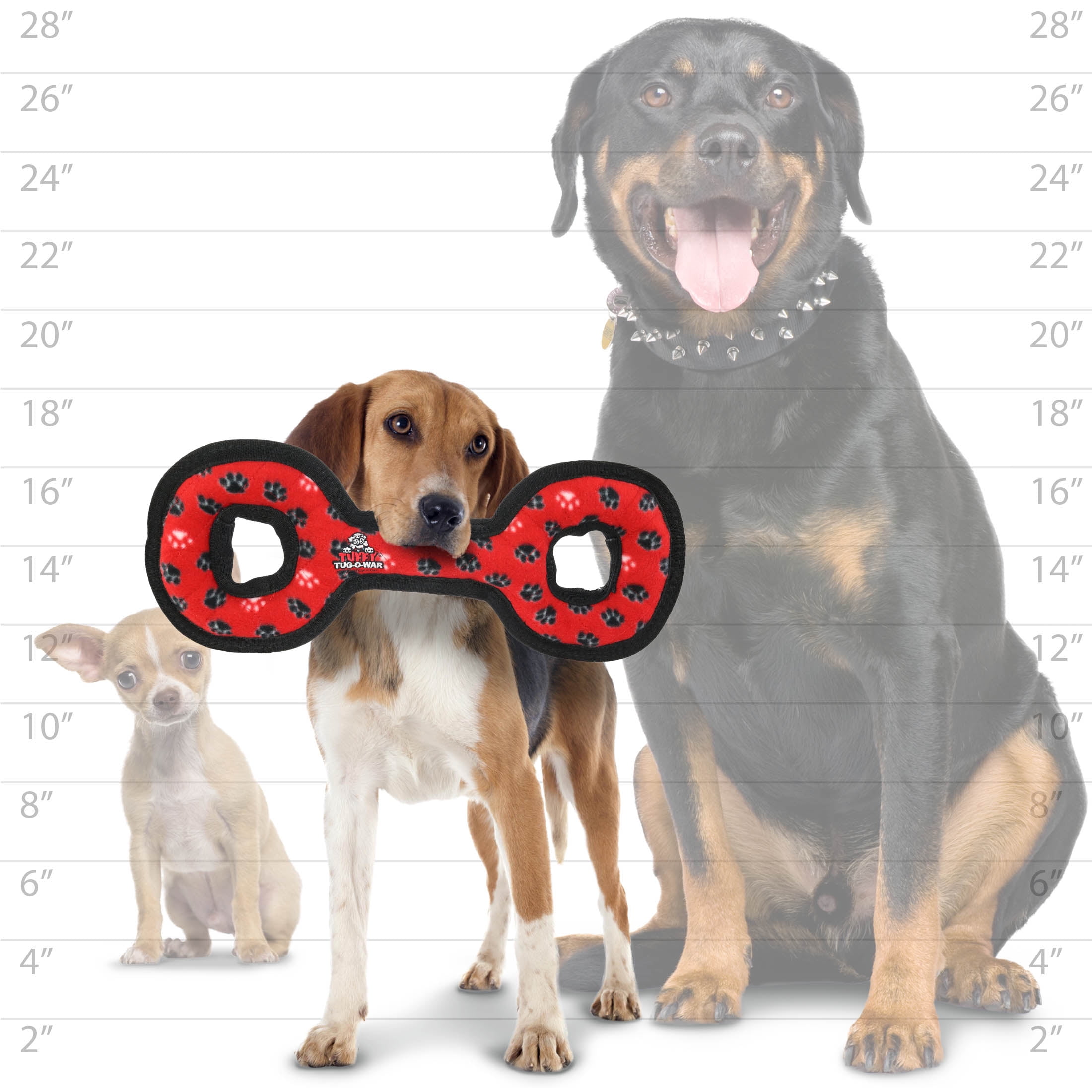 TUFFY® Medium Tug-O-War Red Paw, Durable Plush Squeaky Dog Toy