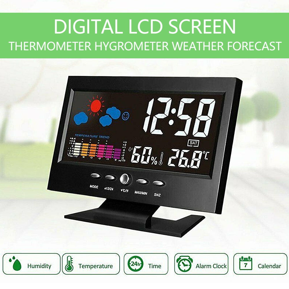 LED Digital Alarm Clock Snooze Calendar Thermometer Hygrometer Weather Display 