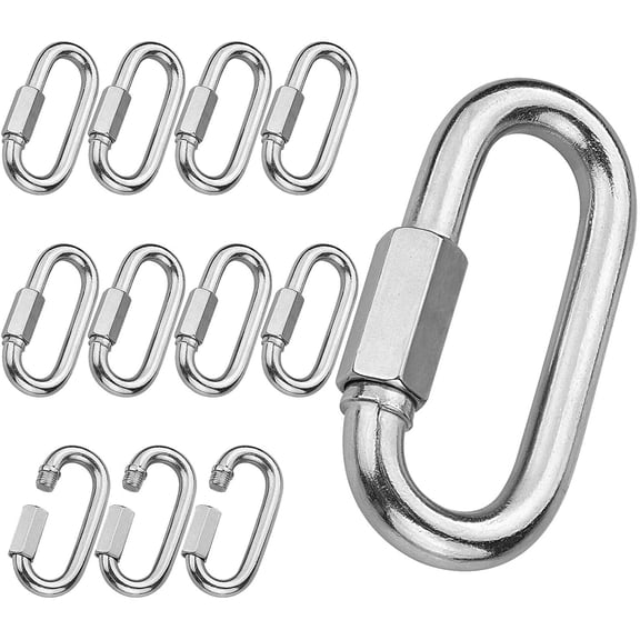 12 Pack Quick Link M8 Stainless Steel Oval Locking Carabiner Heavy Duty 5/16 Inch Carabiner Clips 1523lbs Capacity Quick Chain Links for Camping,