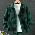 thumbnail image 2 of UngA Boys Hoodie Boys Plaid Shirt Long Sleeve Flannel Shirt Kids Button Down Shirts Dark Green,11-12 Years, 2 of 2