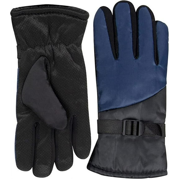 1 Pair of Adult One Size Two Tone Insulated Waterproof Windproof Cold Winter Weather Gloves for Snow, Wind, Rain, Hail, Freezing Temperatures and Harsh Climates in Navy Blue and Black