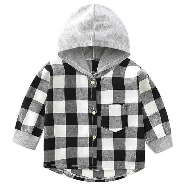 LOVZFMLL Vestes pour Filles Veste Décontractée à Carreaux à Manches Longues avec Capuche pour Enfants 6-7 Ans
